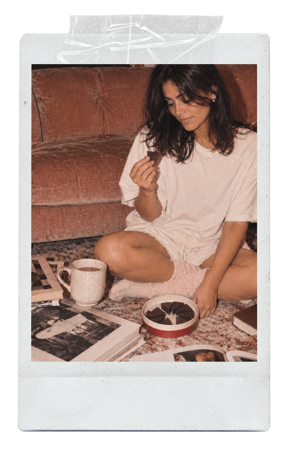 Woman at home with Rhya chocolate